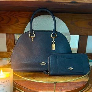 Coach “Katy” navy blue handbag and wallet